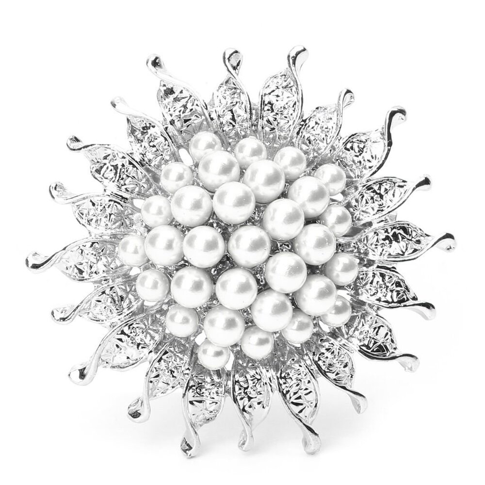Sunflower pearl brooches, NEW blue OR white, 2 inch